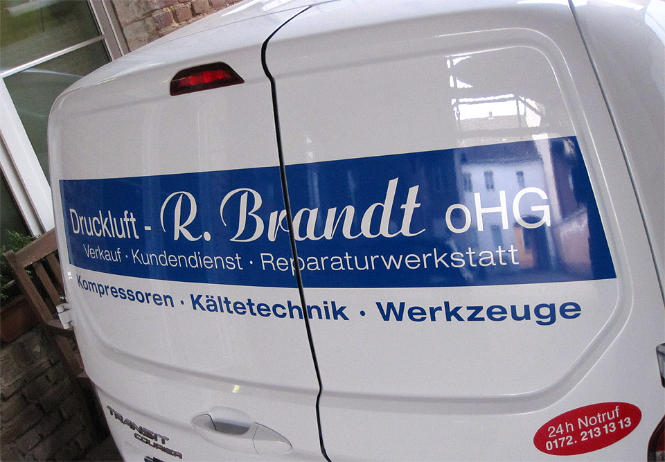 Fahrzeugbeschriftung eines Ford Courier für Druckluft - R. Brandt oHG aus Nettetal